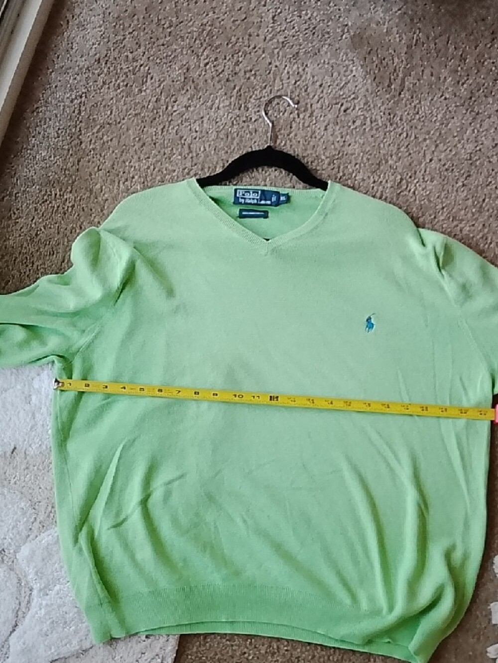 Polo by Ralph Lauren V-Neck Sweater in Lime Green with Blue Pony - Picture 6 of 8